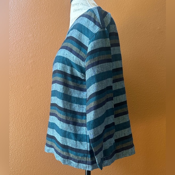 Eileen Fisher Teal Multi Stripe Organic Linen Top Extra Small New Without Tags! - Picture 8 of 11